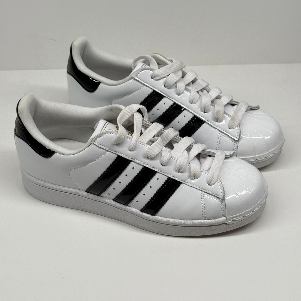 Adidas Superstar II Sneaker Lace Up White Patent Leather Comfort Casual Size 8